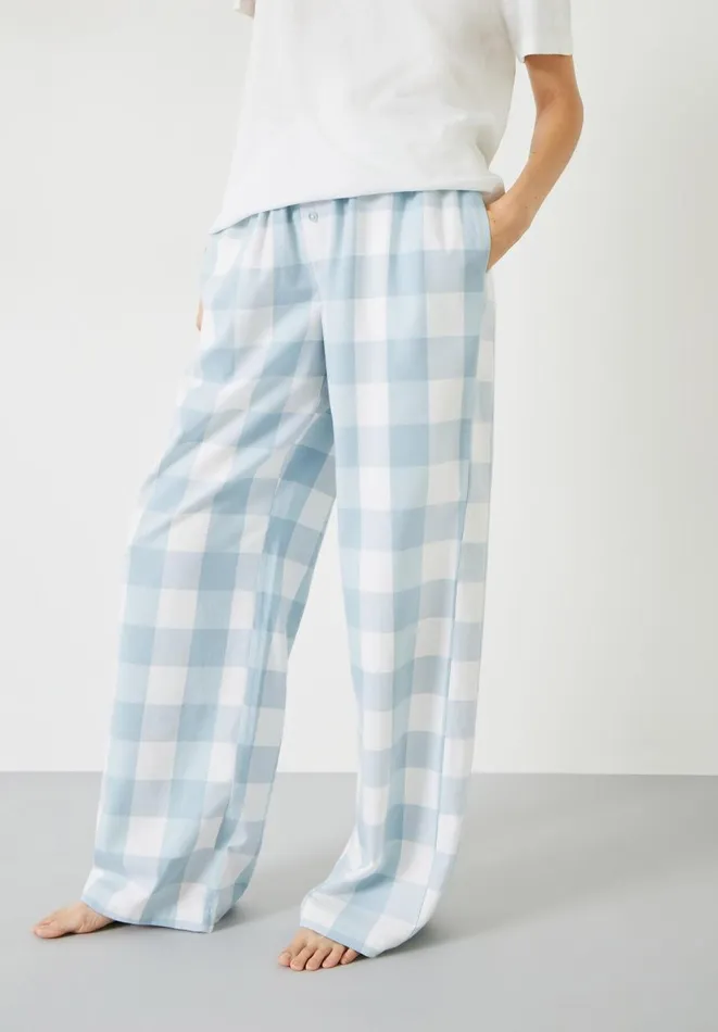 Hush Pyjamas and Nightwear Women Amita Brushed Cotton Blend Pyjama Trousers Misty Blue Check
