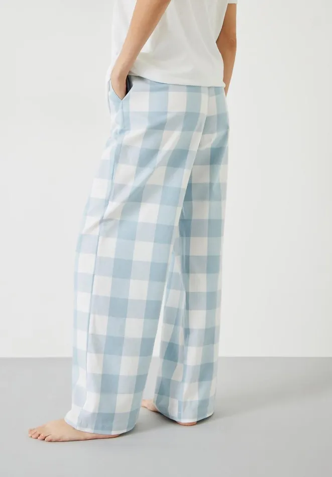 Hush Pyjamas and Nightwear Women Amita Brushed Cotton Blend Pyjama Trousers Misty Blue Check