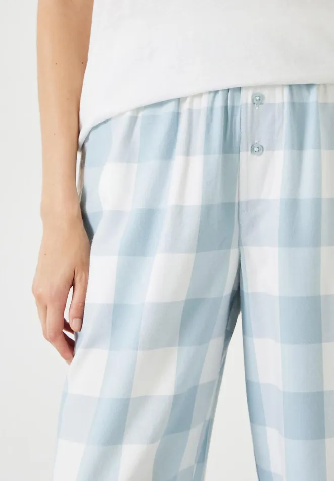 Hush Pyjamas and Nightwear Women Amita Brushed Cotton Blend Pyjama Trousers Misty Blue Check