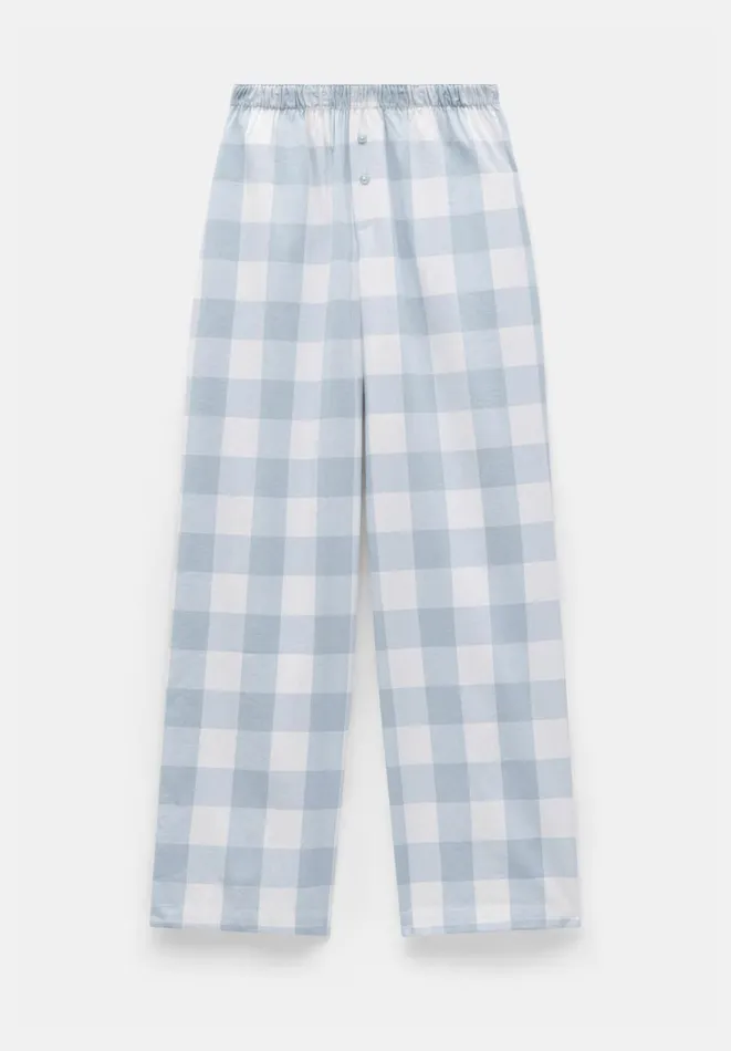 Hush Pyjamas and Nightwear Women Amita Brushed Cotton Blend Pyjama Trousers Misty Blue Check