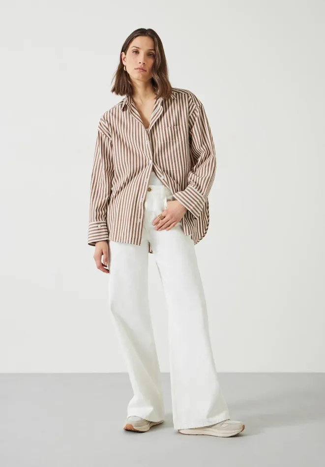 Hush Shirts and Blouses Women Indy Oversized Stripe Shirt Brownwhite Stripe Hush Shirts and Blouses Women Indy Oversized Stripe Shirt Brownwhite Stripe