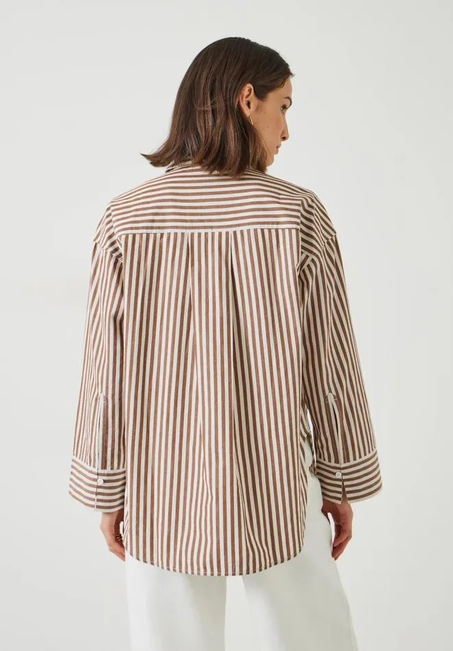 Hush Shirts and Blouses Women Indy Oversized Stripe Shirt Brownwhite Stripe Hush Shirts and Blouses Women Indy Oversized Stripe Shirt Brownwhite Stripe