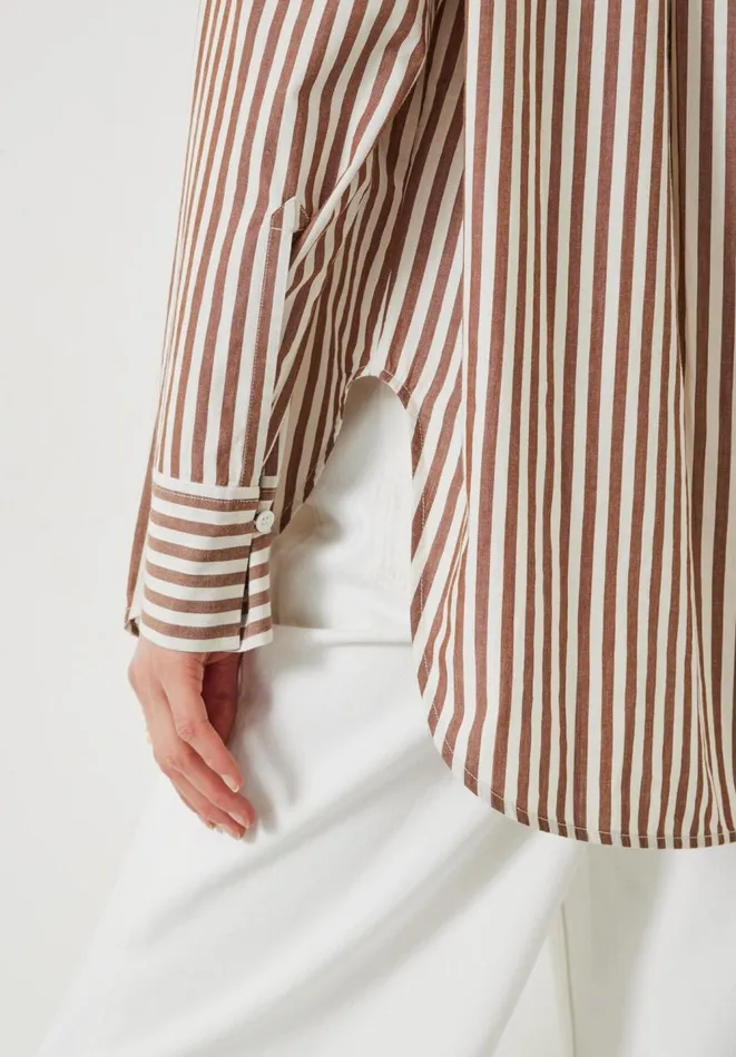 Hush Shirts and Blouses Women Indy Oversized Stripe Shirt Brownwhite Stripe Hush Shirts and Blouses Women Indy Oversized Stripe Shirt Brownwhite Stripe