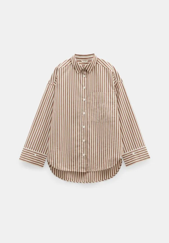 Hush Shirts and Blouses Women Indy Oversized Stripe Shirt Brownwhite Stripe Hush Shirts and Blouses Women Indy Oversized Stripe Shirt Brownwhite Stripe