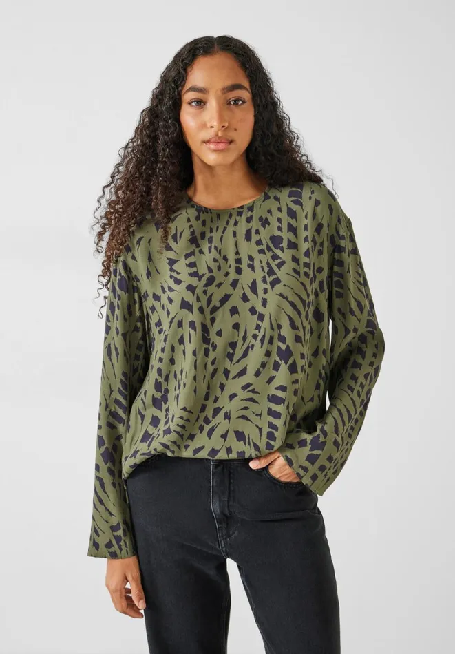 Hush Shirts and Blouses Women Sofia Oversized Draped Blouse Khaki Mark