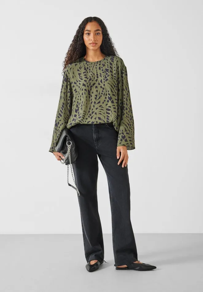 Hush Shirts and Blouses Women Sofia Oversized Draped Blouse Khaki Mark