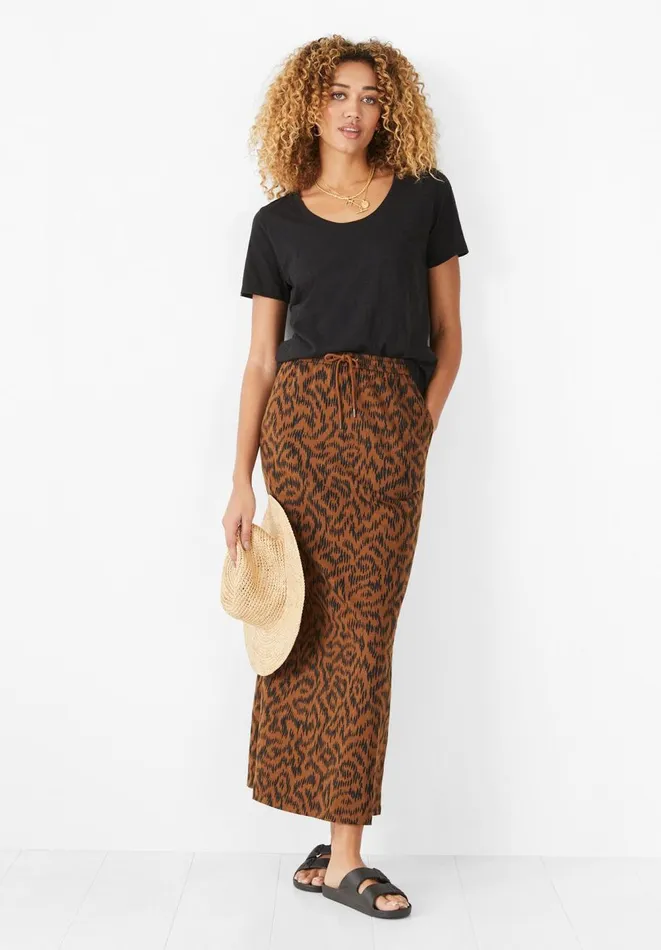 Hush Skirts Women Jorja Jersey Cotton Maxi Skirt Abstract Ikat Brown