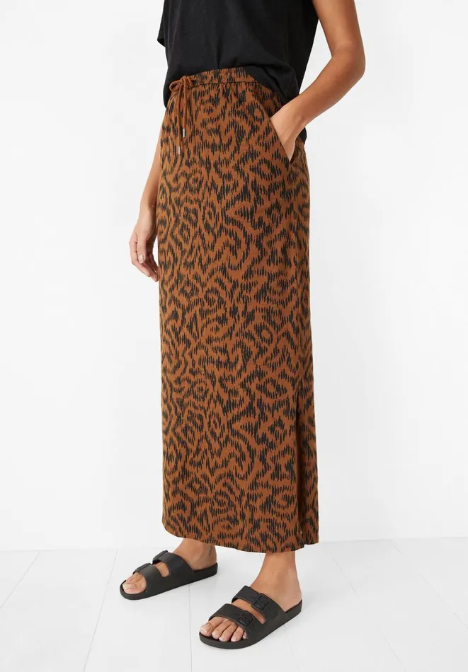 Hush Skirts Women Jorja Jersey Cotton Maxi Skirt Abstract Ikat Brown