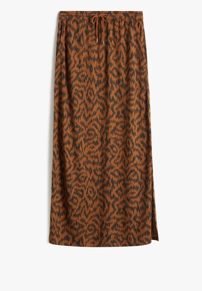 Hush Skirts Women Jorja Jersey Cotton Maxi Skirt Abstract Ikat Brown