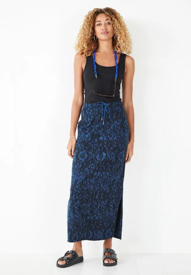 Hush Skirts Women Jorja Jersey Cotton Maxi Skirt Ikat Blue