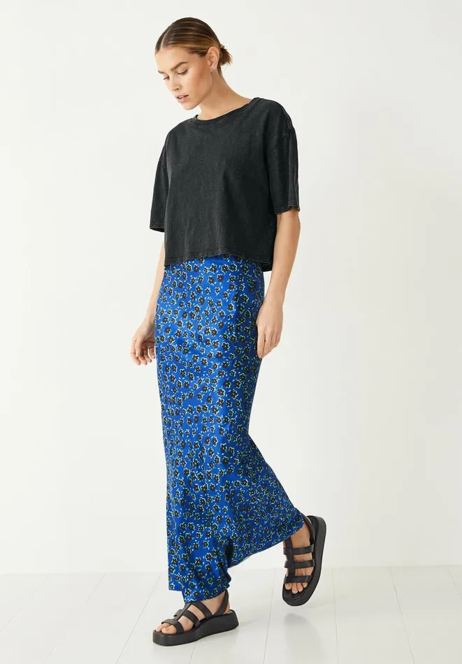 Hush Skirts Women Simone Slinky Midi Skirt Little Flowers Dark Blue