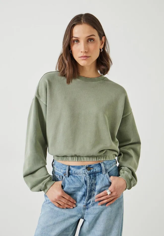 Hush Sweatshirts and Hoodies Women Rye Cropped Bubblehem Sweatshirt Light Khaki
