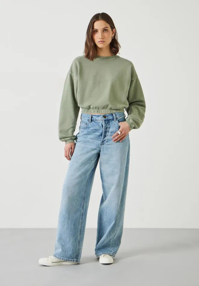 Hush Sweatshirts and Hoodies Women Rye Cropped Bubblehem Sweatshirt Light Khaki Hush Sweatshirts and Hoodies Women Rye Cropped Bubblehem Sweatshirt Light Khaki