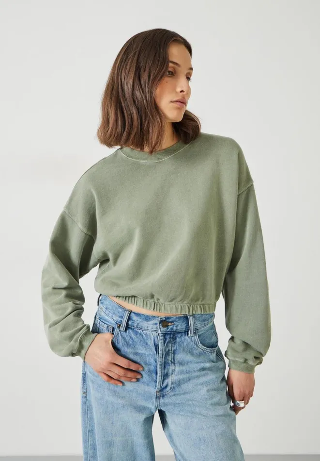 Hush Sweatshirts and Hoodies Women Rye Cropped Bubblehem Sweatshirt Light Khaki Hush Sweatshirts and Hoodies Women Rye Cropped Bubblehem Sweatshirt Light Khaki