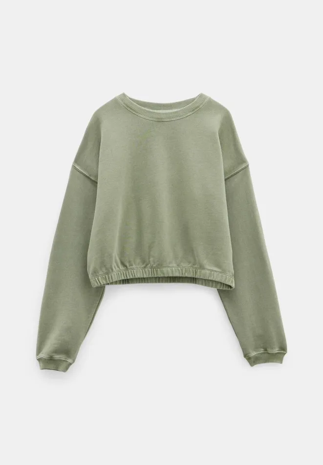 Hush Sweatshirts and Hoodies Women Rye Cropped Bubblehem Sweatshirt Light Khaki Hush Sweatshirts and Hoodies Women Rye Cropped Bubblehem Sweatshirt Light Khaki