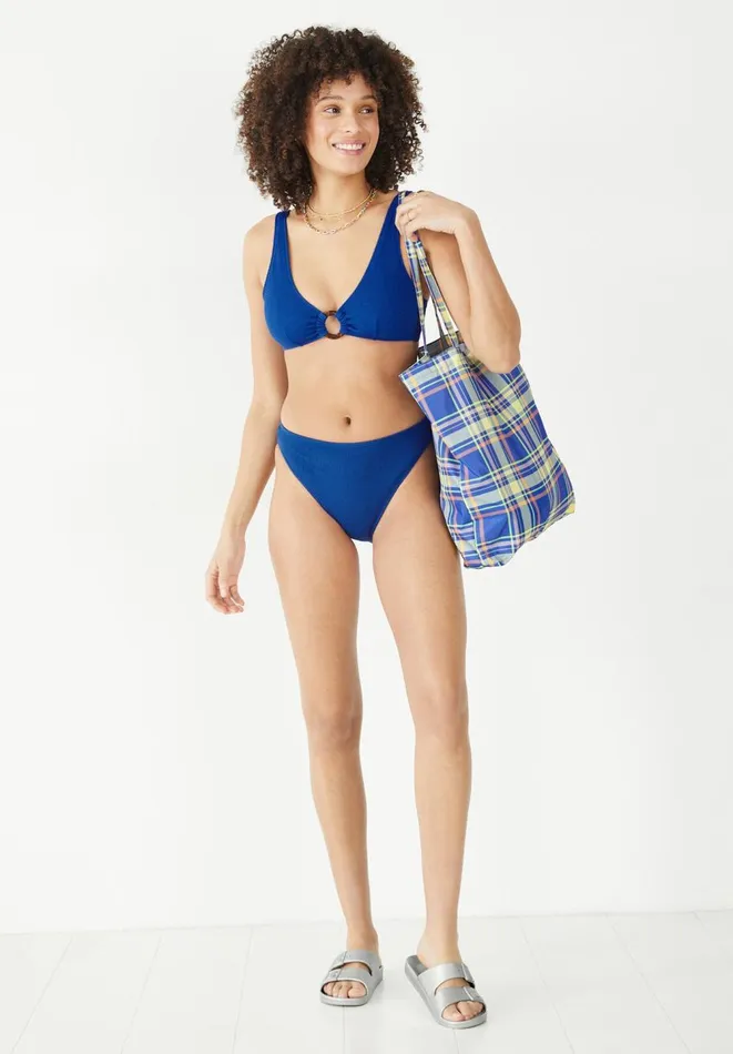 Hush Swimwear and Beachwear Women Crinkle Ribbed Ring Bikini Top Bright Blue