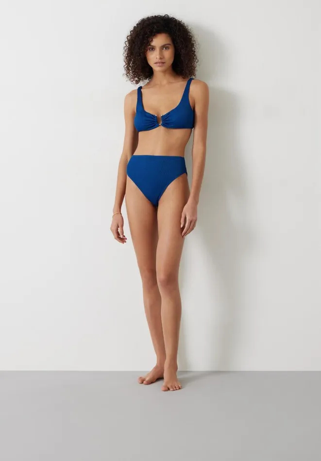 Hush Swimwear and Beachwear Women Harper High Waisted Rib Bikini Bottoms Petrol