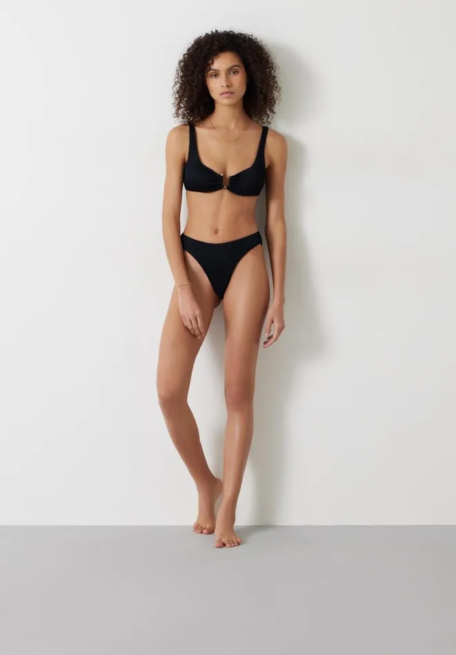 Hush Swimwear and Beachwear Women Heidi High Leg Rib Bikini Bottoms Black
