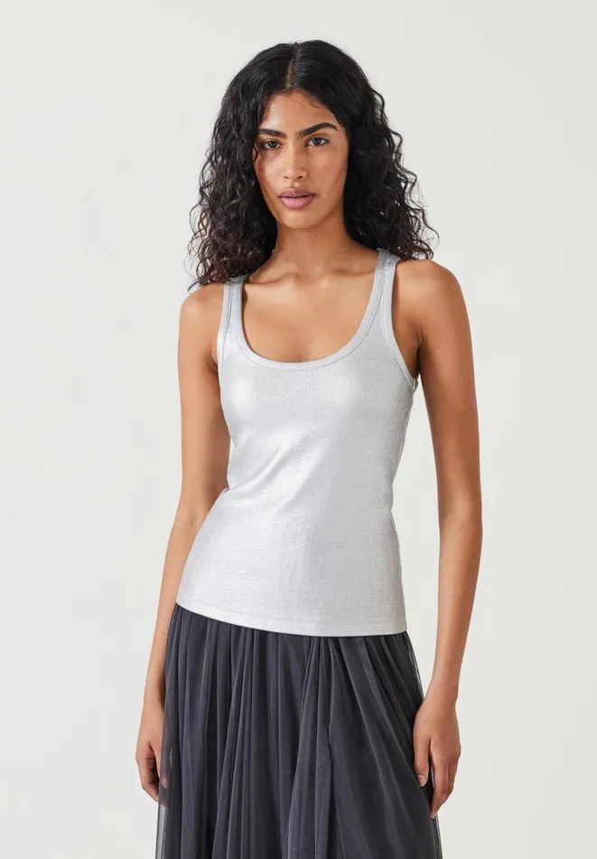 Hush Tops and Tshirts Women Alyssa Metallic Rib Vest Silver