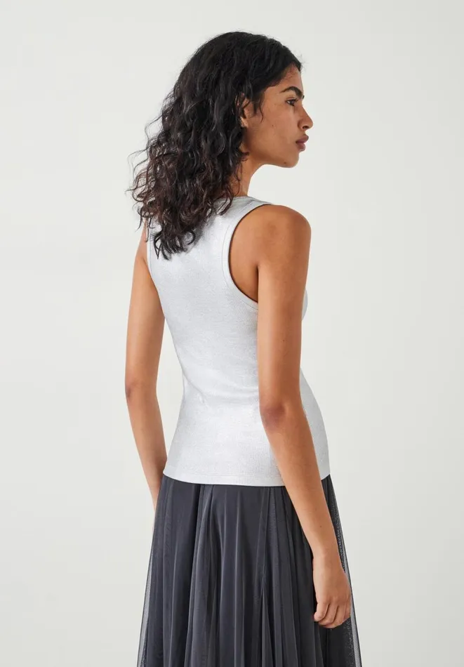 Hush Tops and Tshirts Women Alyssa Metallic Rib Vest Silver