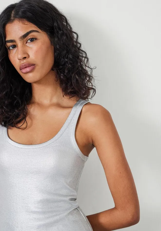 Hush Tops and Tshirts Women Alyssa Metallic Rib Vest Silver