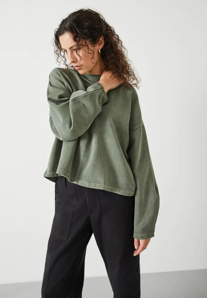 Hush Tops and Tshirts Women Amara Seam Detail Sweatshirt Dark Khaki