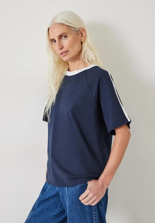 Hush Tops and Tshirts Women Bodie Cotton Contrast Ringer TShirt Dark Navy