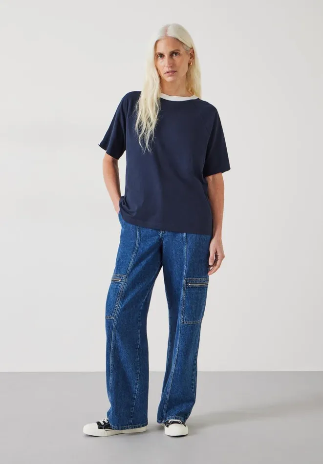 Hush Tops and Tshirts Women Bodie Cotton Contrast Ringer TShirt Dark Navy