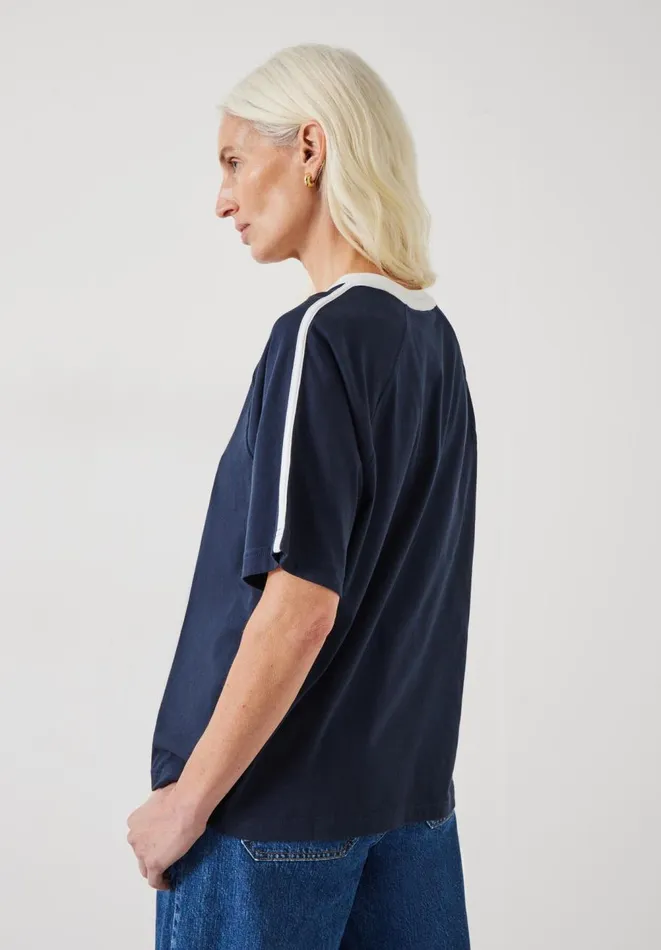 Hush Tops and Tshirts Women Bodie Cotton Contrast Ringer TShirt Dark Navy