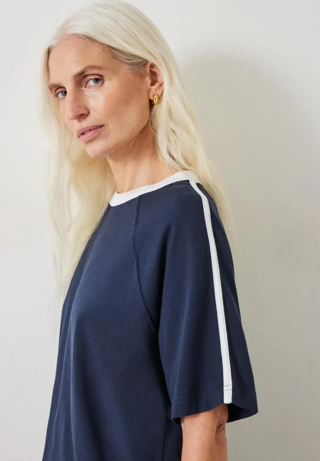 Hush Tops and Tshirts Women Bodie Cotton Contrast Ringer TShirt Dark Navy