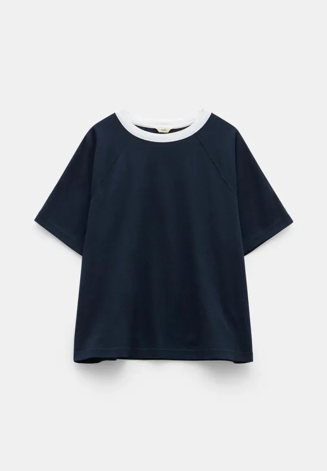 Hush Tops and Tshirts Women Bodie Cotton Contrast Ringer TShirt Dark Navy