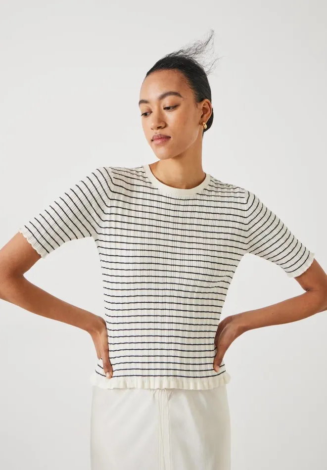 Hush Tops and Tshirts Women Brett Cotton Striped Knitted Top Ecru Black Stripe