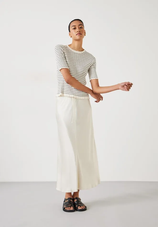 Hush Tops and Tshirts Women Brett Cotton Striped Knitted Top Ecru Black Stripe
