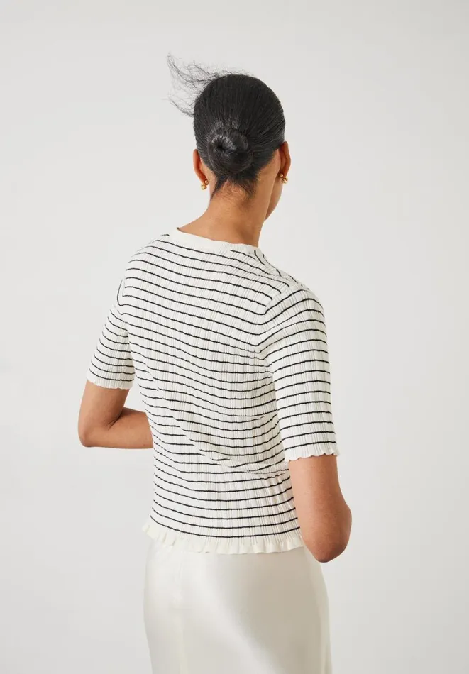 Hush Tops and Tshirts Women Brett Cotton Striped Knitted Top Ecru Black Stripe