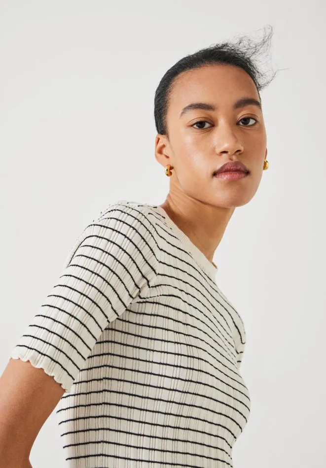 Hush Tops and Tshirts Women Brett Cotton Striped Knitted Top Ecru Black Stripe