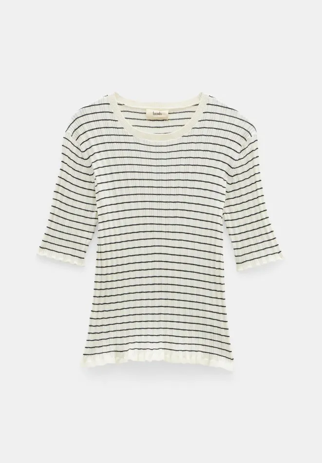 Hush Tops and Tshirts Women Brett Cotton Striped Knitted Top Ecru Black Stripe