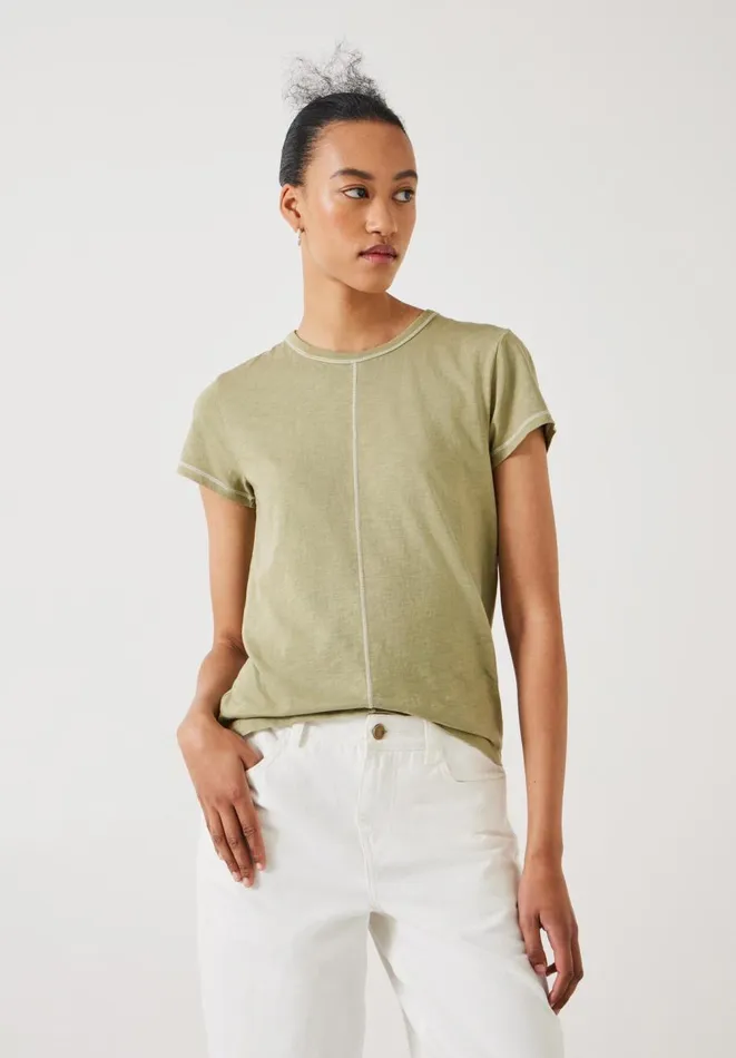 Hush Tops and Tshirts Women Danika Stitch Detail TShirt Olive Green