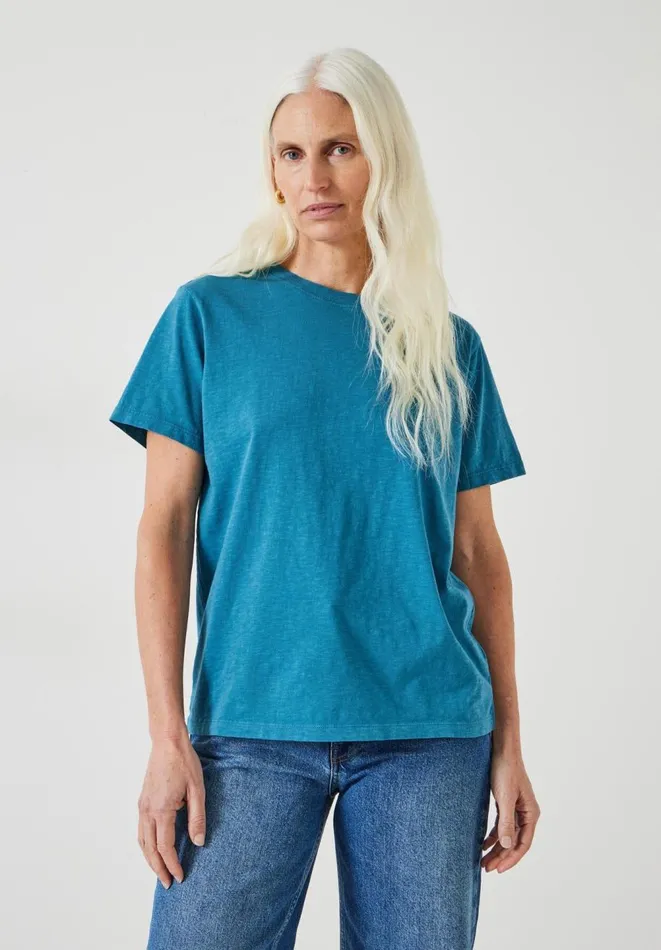 Hush Tops and Tshirts Women Hattie Cotton Slub Crew Neck TShirt Deep Aqua