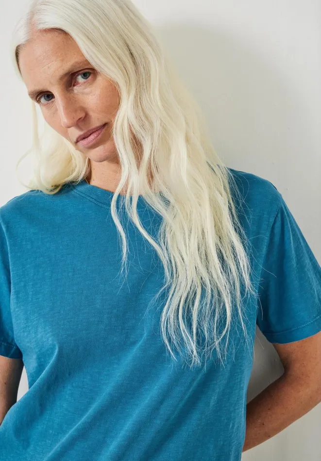 Hush Tops and Tshirts Women Hattie Cotton Slub Crew Neck TShirt Deep Aqua Hush Tops and Tshirts Women Hattie Cotton Slub Crew Neck TShirt Deep Aqua