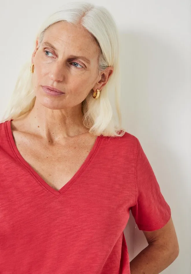 Hush Tops and Tshirts Women Kali Cotton Slub VNeck TShirt Dusty Red
