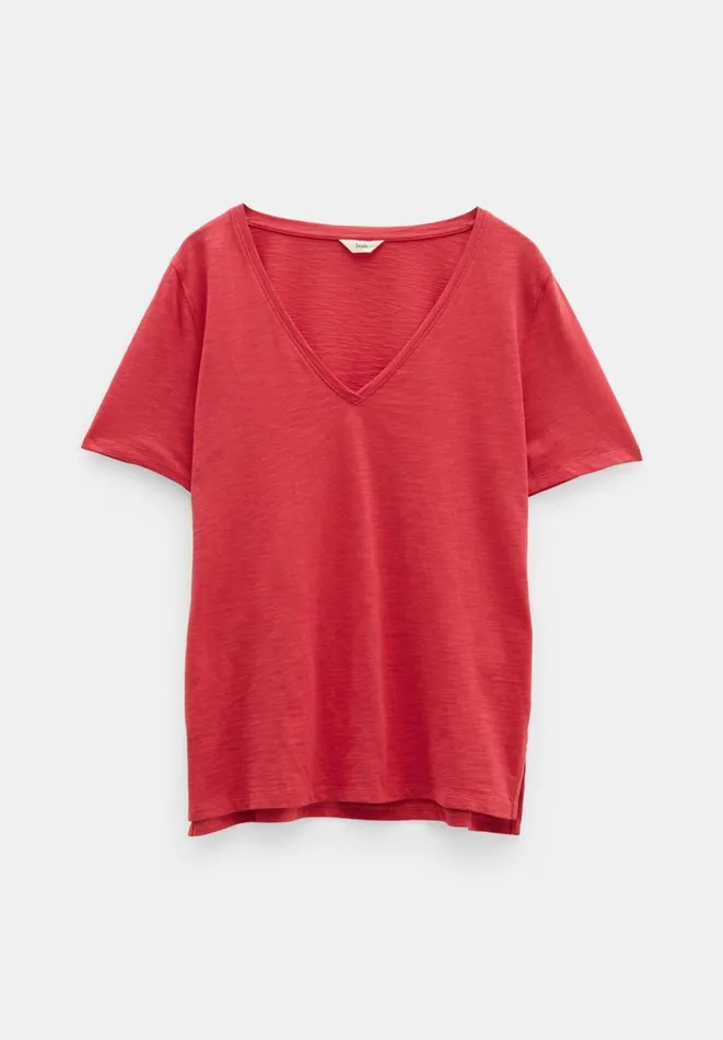 Hush Tops and Tshirts Women Kali Cotton Slub VNeck TShirt Dusty Red