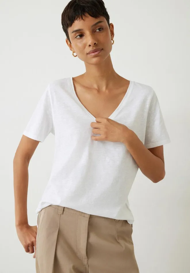 Hush Tops and Tshirts Women Kali Cotton Slub VNeck TShirt White