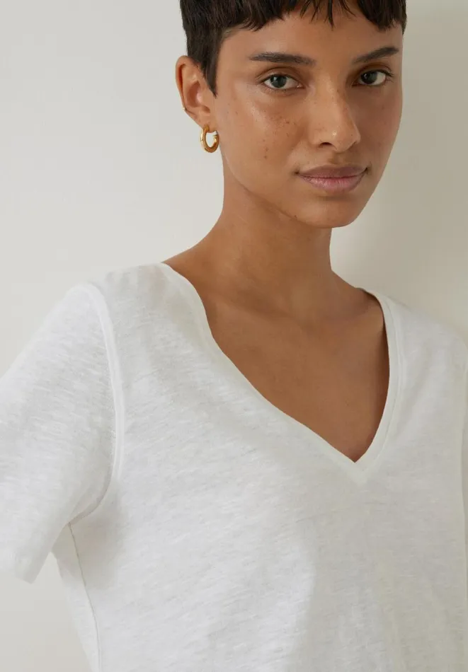 Hush Tops and Tshirts Women Kali Cotton Slub VNeck TShirt White