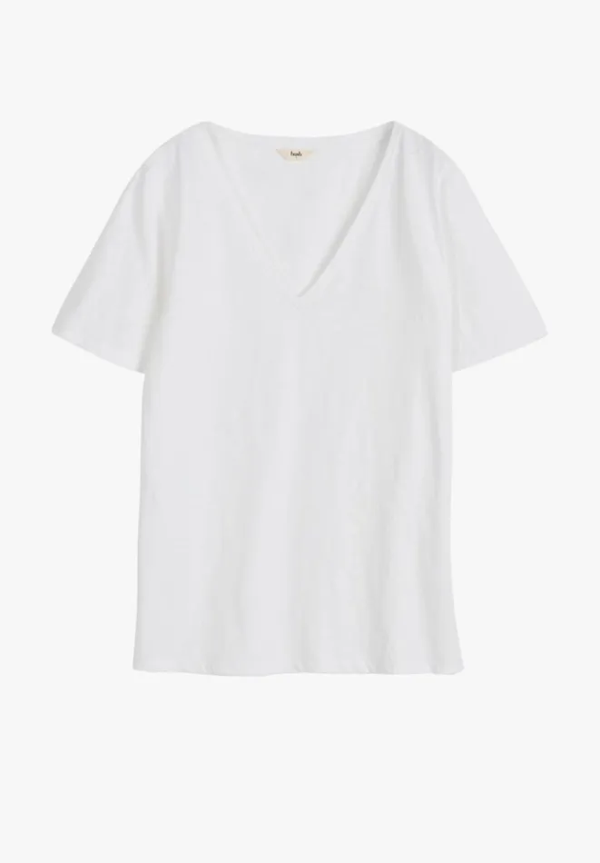 Hush Tops and Tshirts Women Kali Cotton Slub VNeck TShirt White