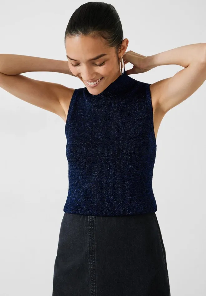 Hush Tops and Tshirts Women Kerrie Metallic Knitted Vest Midnight Navyblue Metallic