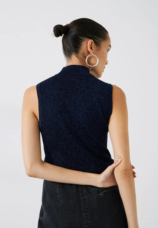 Hush Tops and Tshirts Women Kerrie Metallic Knitted Vest Midnight Navyblue Metallic Hush Tops and Tshirts Women Kerrie Metallic Knitted Vest Midnight Navyblue Metallic