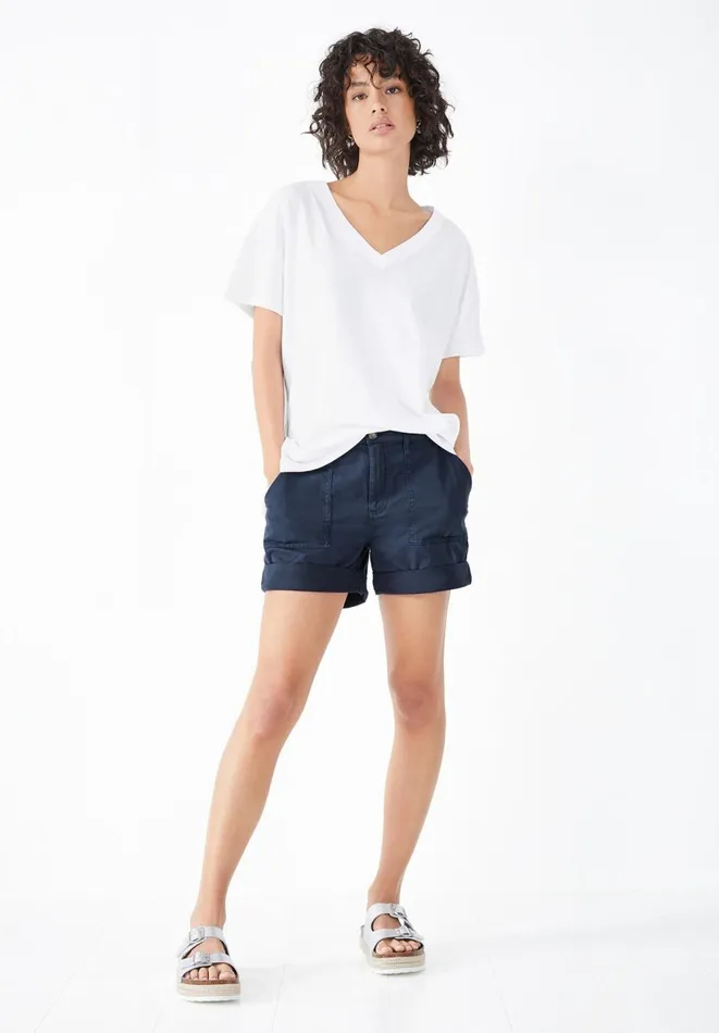 Hush Tops and Tshirts Women Linen Blend Deep V TShirt White