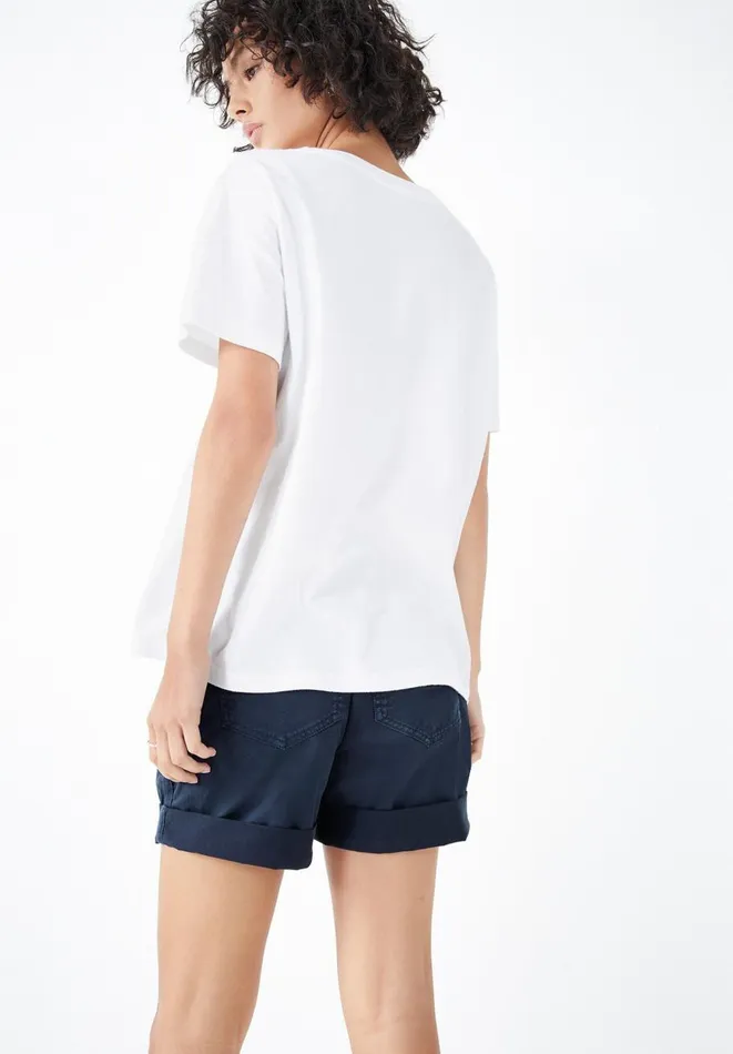 Hush Tops and Tshirts Women Linen Blend Deep V TShirt White