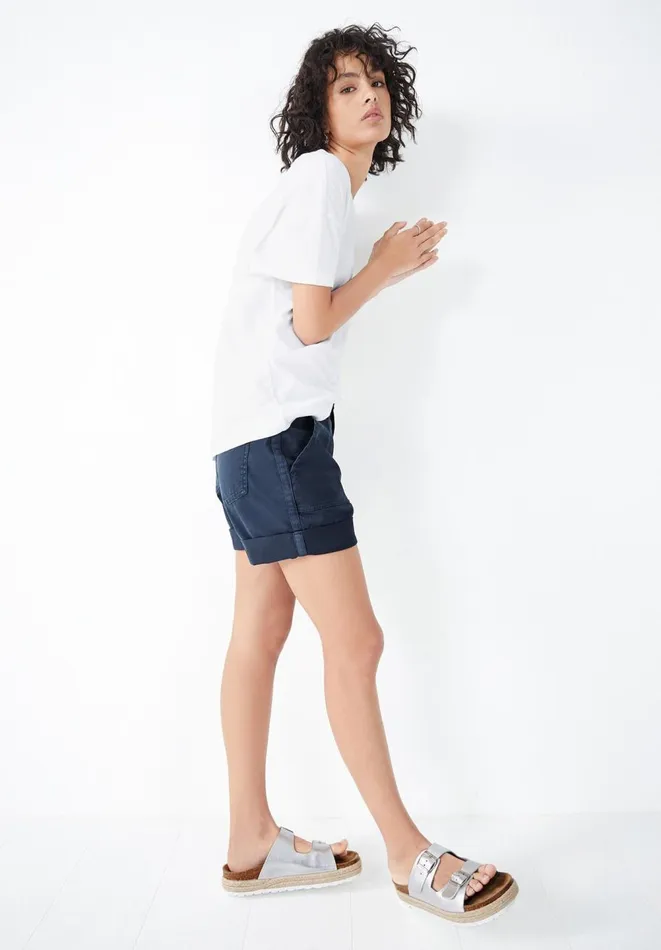 Hush Tops and Tshirts Women Linen Blend Deep V TShirt White
