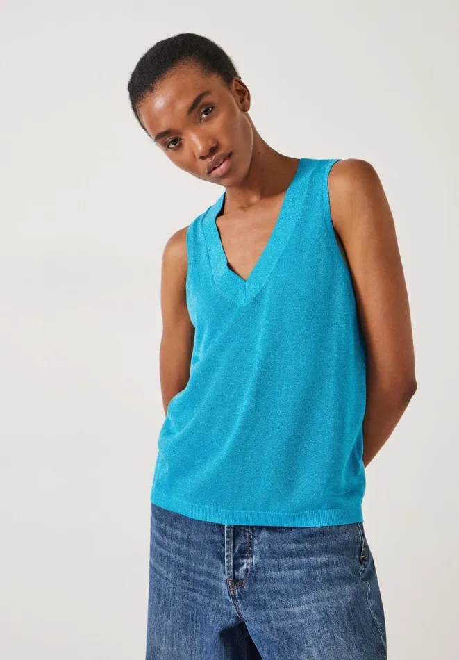 Hush Tops and Tshirts Women Marine Knitted Vest Electric Blue Metallic